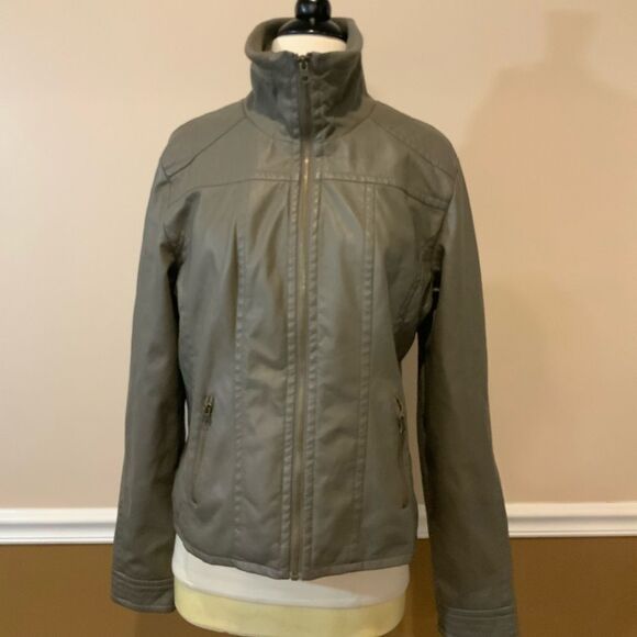 George Faux Leather Sage Green Moto Jacket L 12-14 - Picture 11 of 13